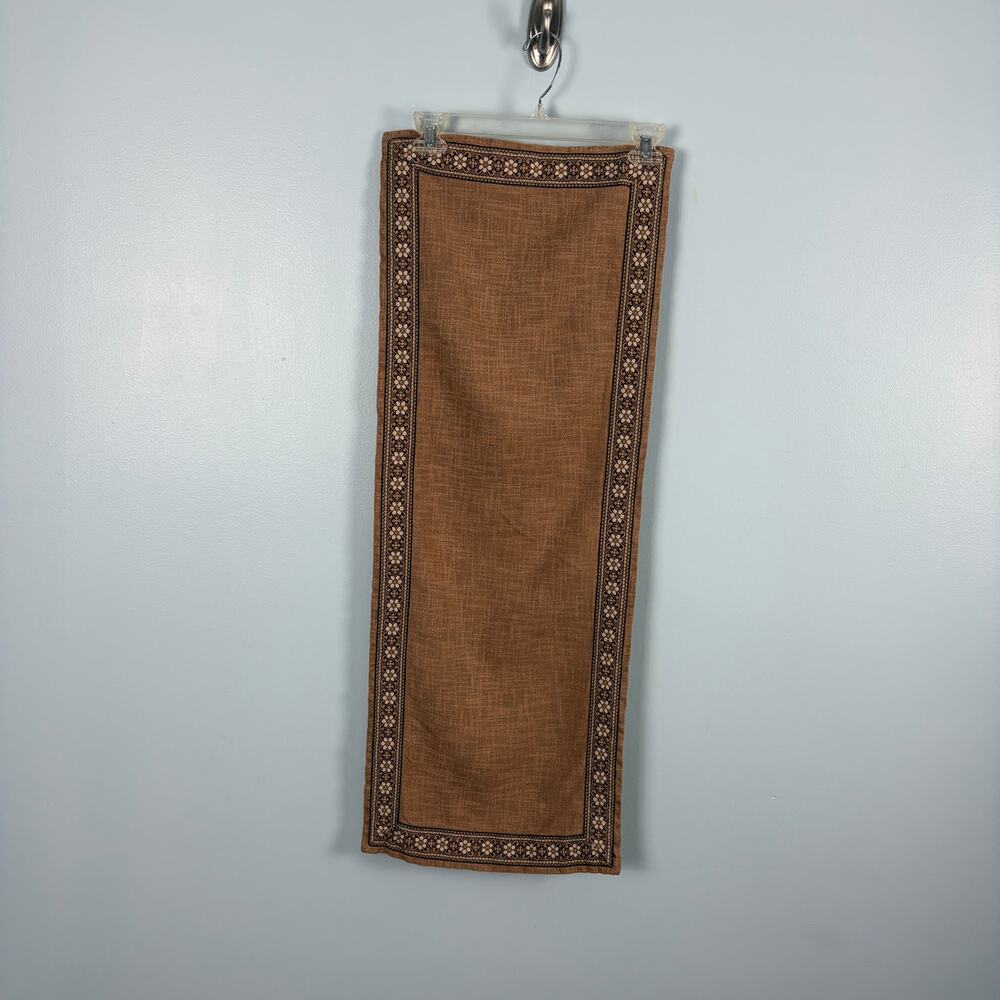 Vintage Linen Cotton Blend Boho Table Runner dresser scarf Fall Brown layer